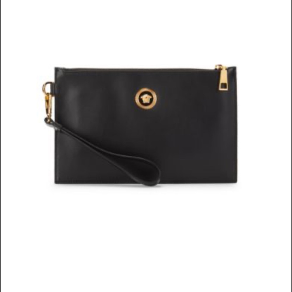 Versace Black and Gold Clutch with Wrist Strap